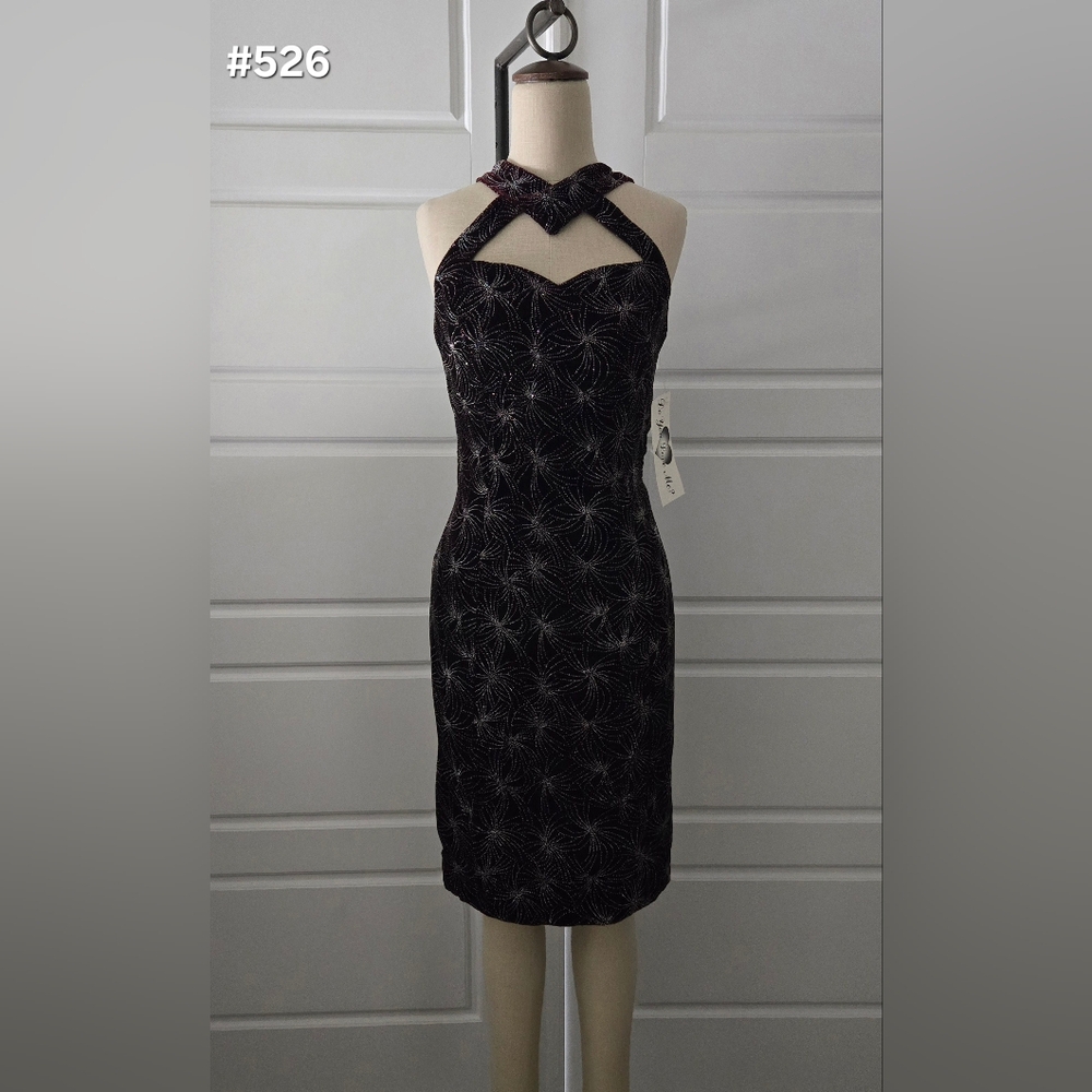 Black Velvet Sleeveless Formal Sheath Dress with Silver Sparkle
